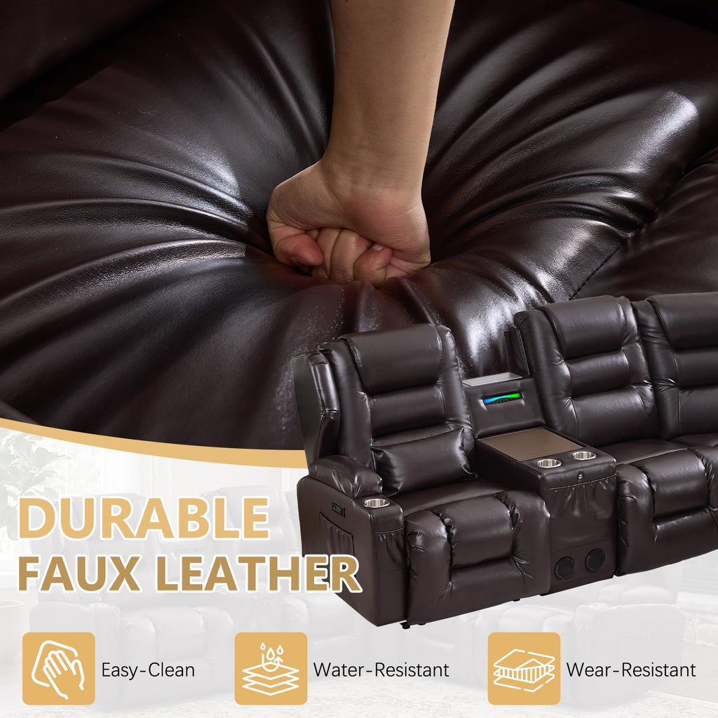 Power Loveseat Recliner Sofa, Adjustable Headrests & Lift-Top Table