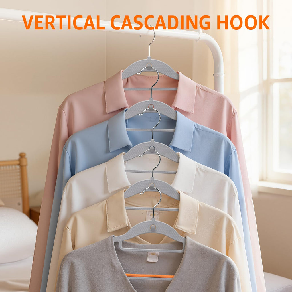 Cascading Plastic Clothes Hangers 20 Pack with Inner Hook for Vertical Storage, Slim Space Saving Hangers with