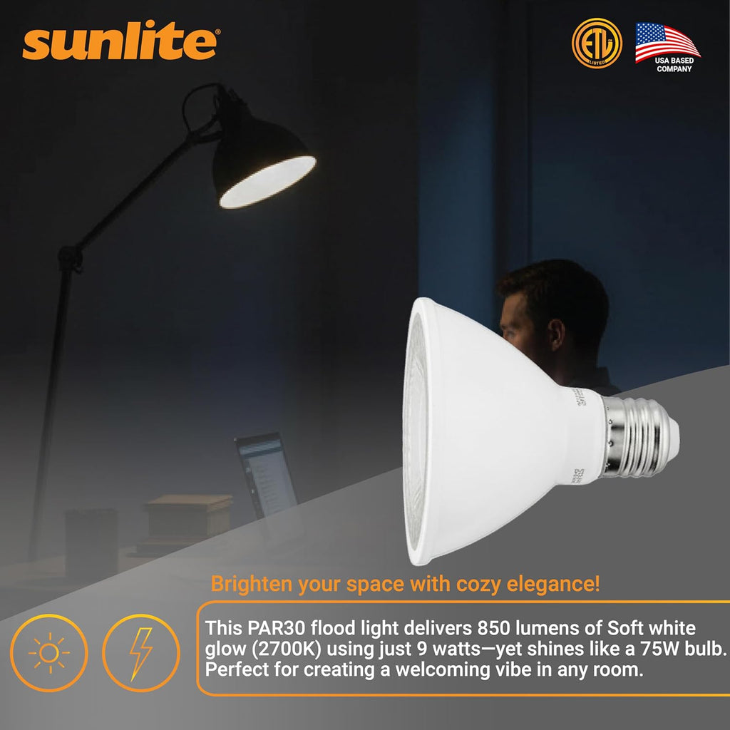 LED PAR30 Short Neck Flood Light Bulb, 9 Watt, (75W Equivalent), 850 Lumens, Medium Screw (E26) Base, Dimmable, ETL