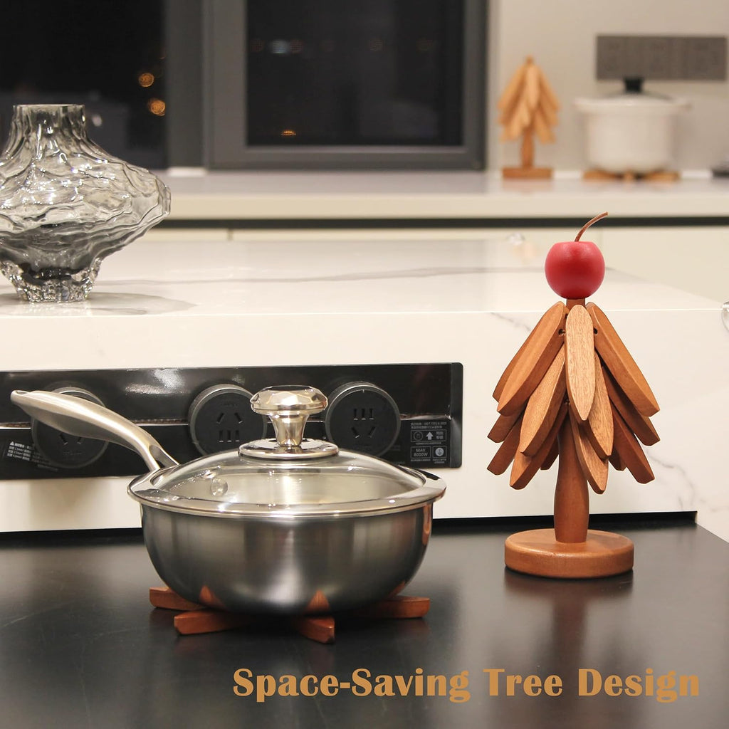 Tree Trivets for Hot Dishes, Artisanal Wooden Coasters Trivets Set - Set of 4