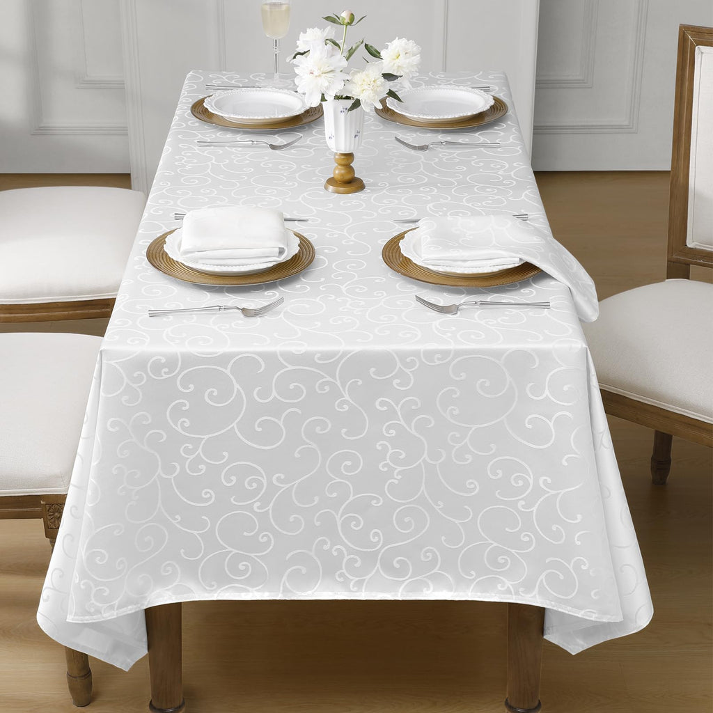 White Jacquard Rectangle Tablecloth, 60 x 84 Inch