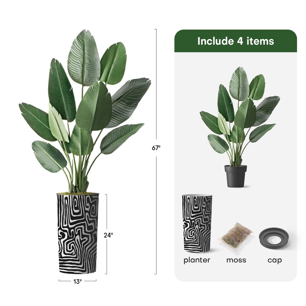 Artificial Tree in Modern Geometric Pattern Planter, Fake Bird of Paradise Silk Tree for Indoor and Outdoor Home