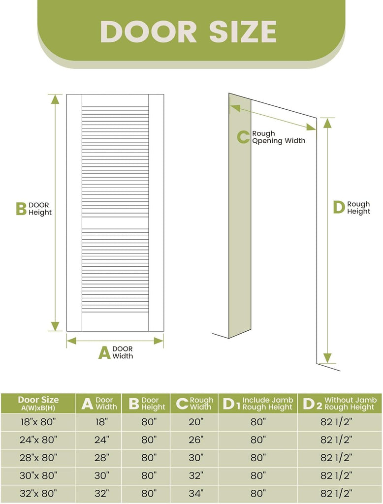 18"x 80" Louvered Interior French Slab Door, Pre-Assembled White Primed Solid Core Panel w/o Prehung Jamb, Vented Door for Pantry Closet Laundry Bedroom