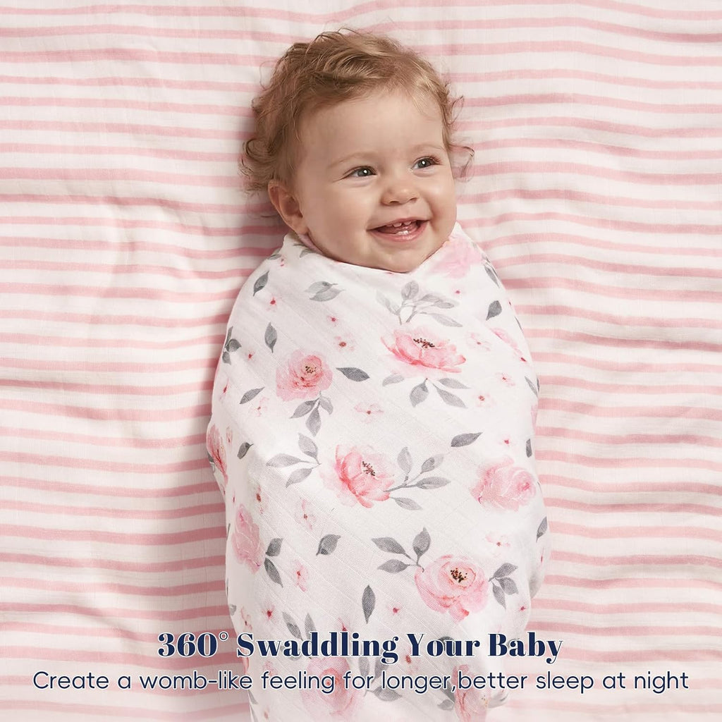 Muslin Swaddle Blankets for Newborn, Large 47x 47 Inches 4 Pack Organic Soft Breathable Receiving Blankets