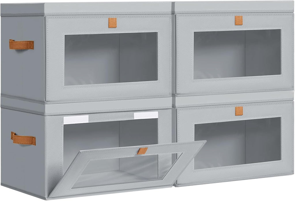 Storage Bins with Lids - 4 Pack Large Fabric Closet Organizer with Window & Handles, Collapsible Decorative Storage