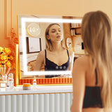 Lighted Makeup Mirror, 17.3"x13" Hollywood Vanity Mirror with Lights, Three Color Lighting Modes, and 5X Magnification