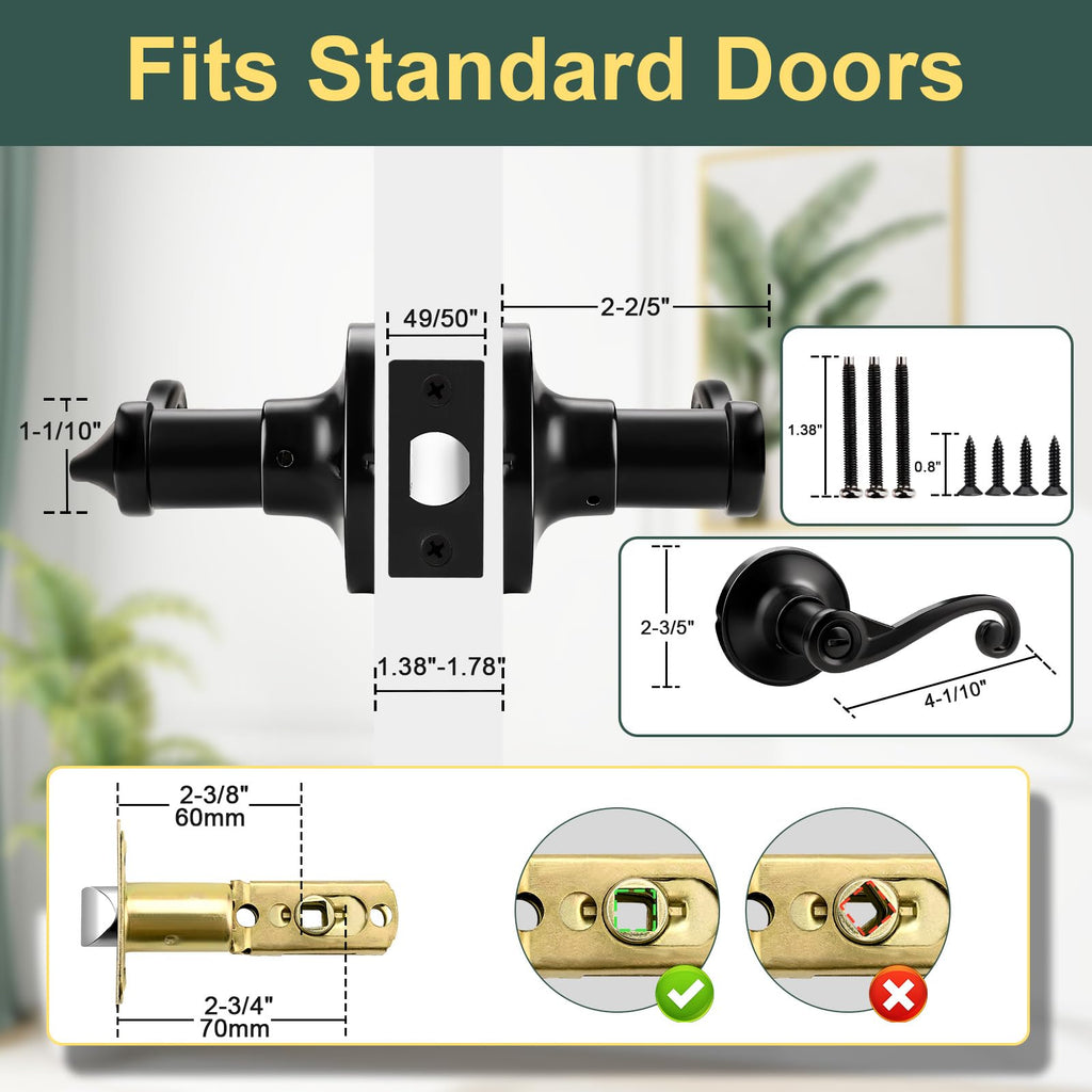 Privacy Door Lock, Keyless Entry Bedroom Bathroom Door Handle with Modern Curlicue Scroll Design, Right Handed