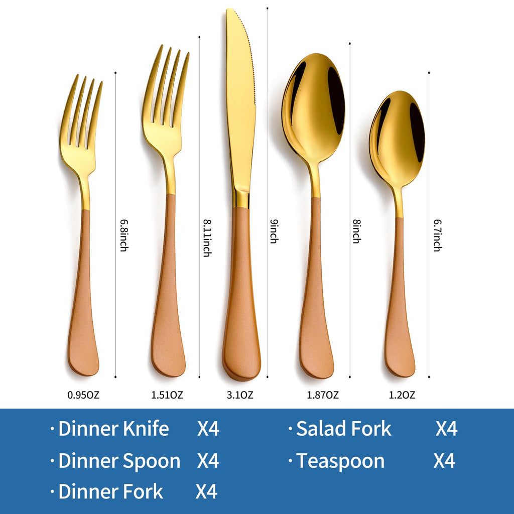 20-Piece Orange & Gold Silverware Set, 18/0 Stainless Steel Colorful Handle Flatware Set, Service for 4, Modern Cutlery