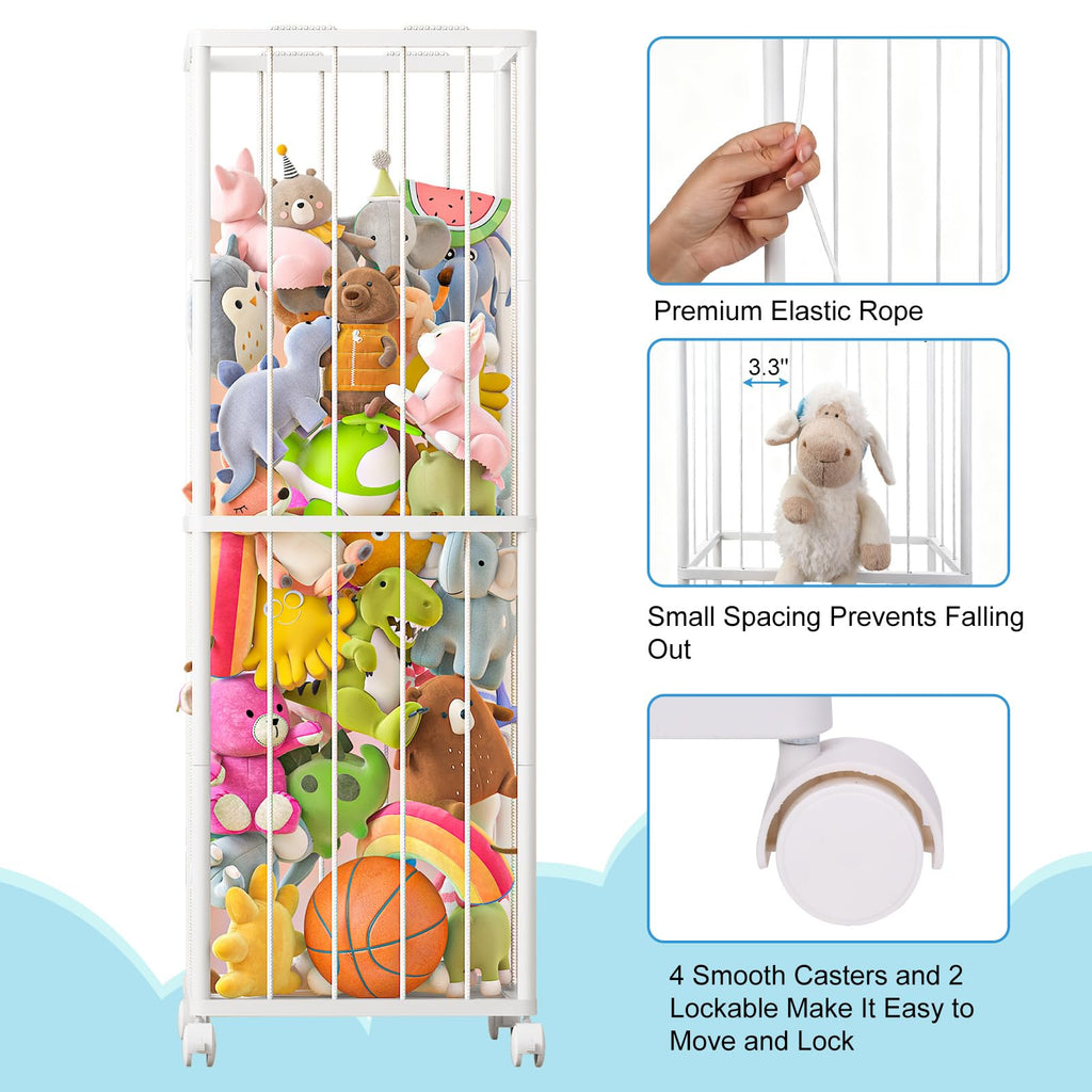 Stuffed Animal Storage Zoo Metal Toy Organizer 61x17x12.6in with Wheels