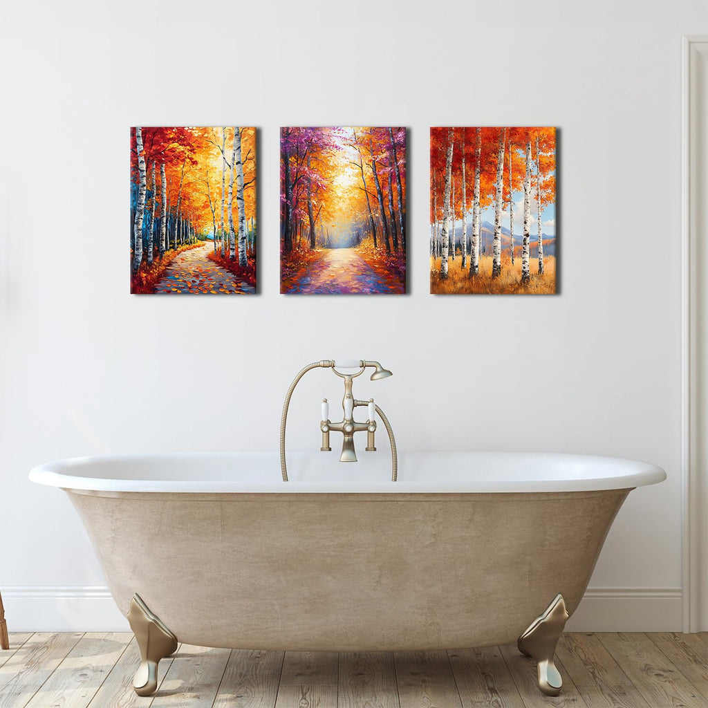 Fall Canvas Wall Art Autumn Forest Wall Decor Nature Orange Birch Trees Landscape Pictures Oil Paintings Reproduction