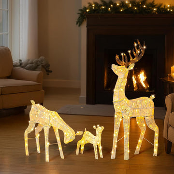 5FT 3D Lighted Outdoor Christmas Deer Family Set, 3- Piece Christmas Reindeers with 280 Warm LED Lights, Yard