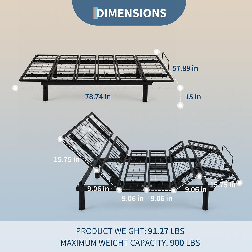 Electric Adjustable Bed Frame with Remote, Head & Foot Incline Base, Queen