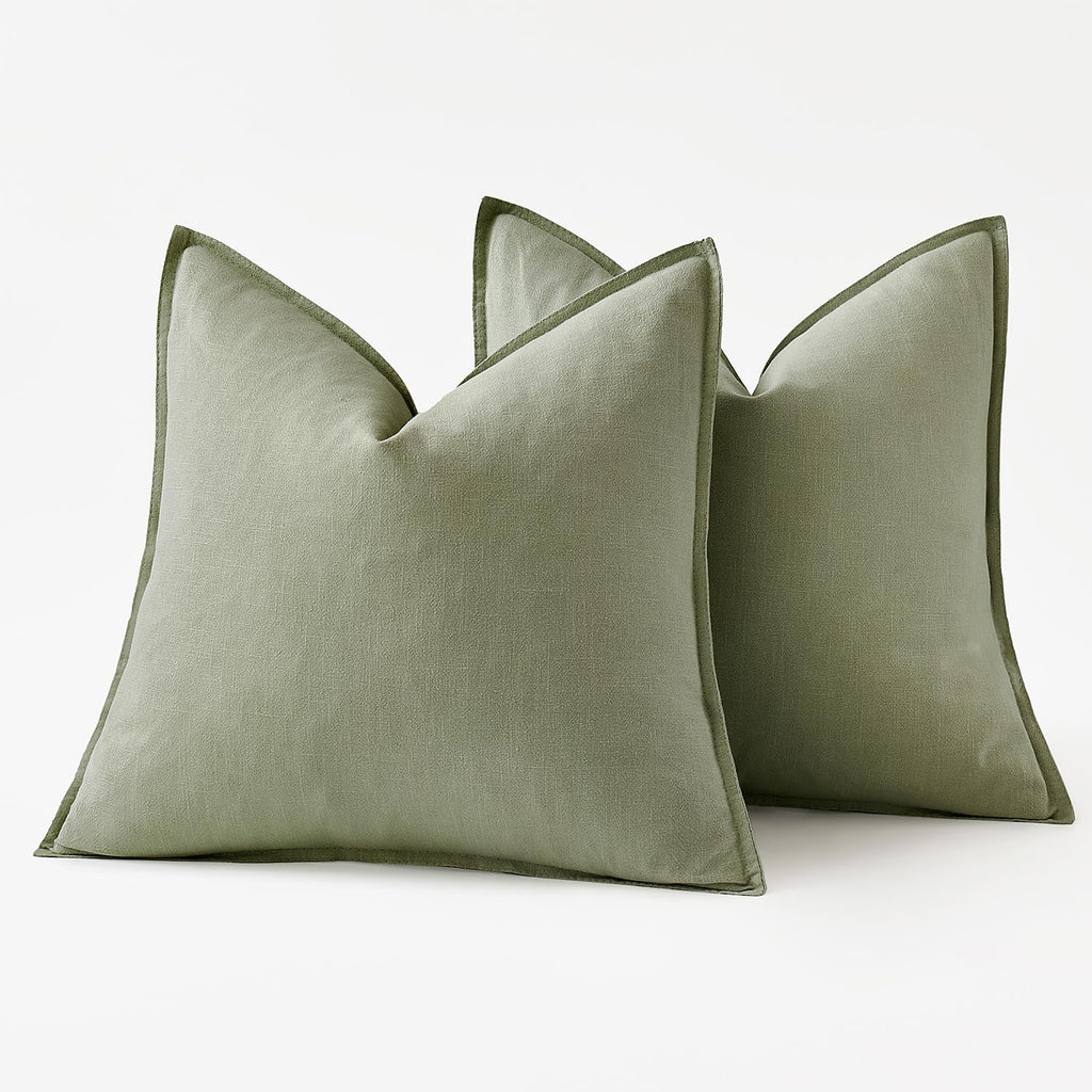 Decorative Linen Pillow Covers 20x20 Inch Sage Green