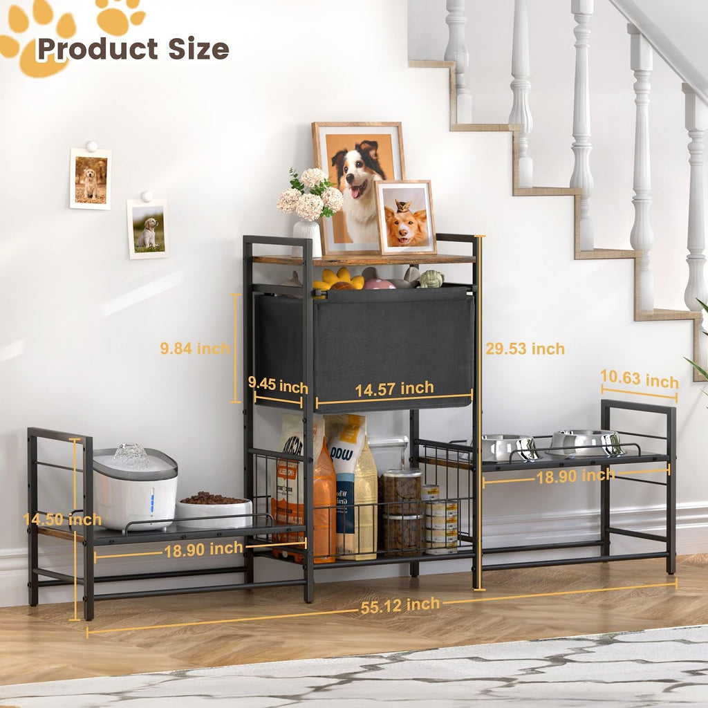 Dog Feeding Station with 2 Elevated Bowl Stands & Large Storage
