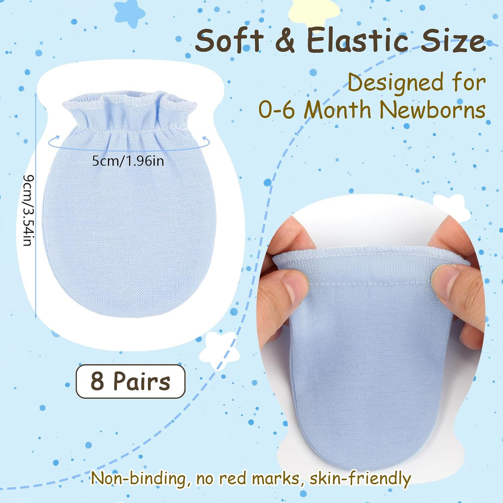8 Pairs Baby Mittens No Scratch, Cotton Infant Gloves