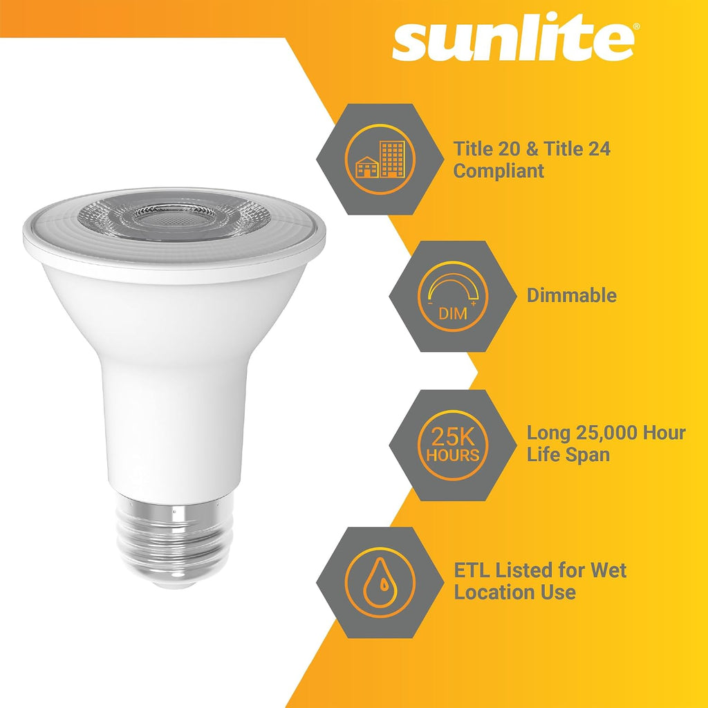 LED PAR20 Light Bulb, 6 Watt (50W Halogen EQ), 500 Lumens, 35° Flood Beam, Medium E26 Base, 90 CRI, Dimmable