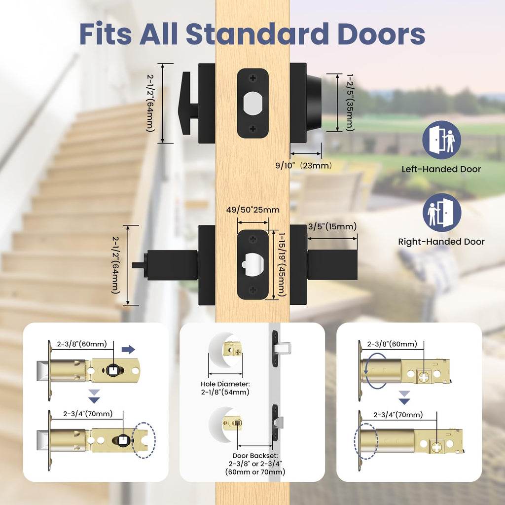 Door Locks for Front Door, Matte Black Exterior Door Handle and Single Cylinder Deadbolt Lock, Heavy Duty Modern