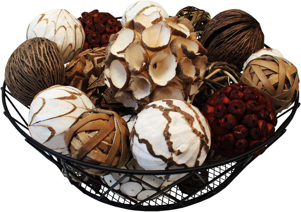 Decorative Balls for Centerpiece â€" Decorative Bowl Fillers, Assorted Rattan Wicker Balls Orb Grapevine Ball, Vase - Set of 23