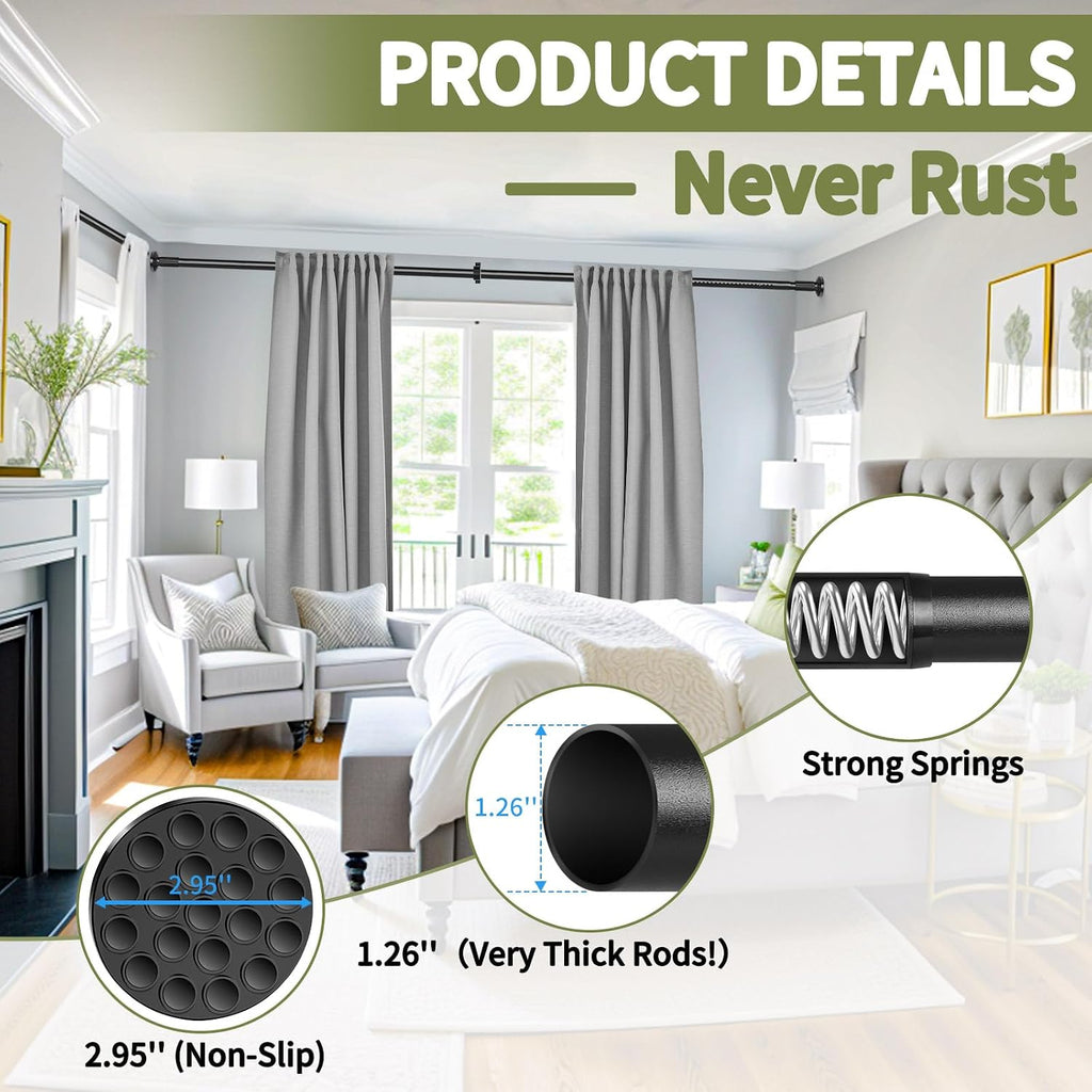 Tension Curtain Rod 51-165In(4.25-13.75Ft), Extra Long Outdoor Curtain Rod No Drilling for Window or Bathroom Patio