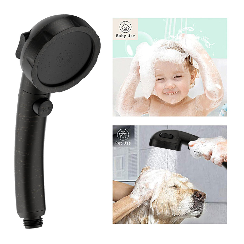 High Pressure Oil-Rubbed Bronze Handheld Shower Head with ON/OFF Switch, 3 Spray Modes, Adjustable Angle Bracket, and