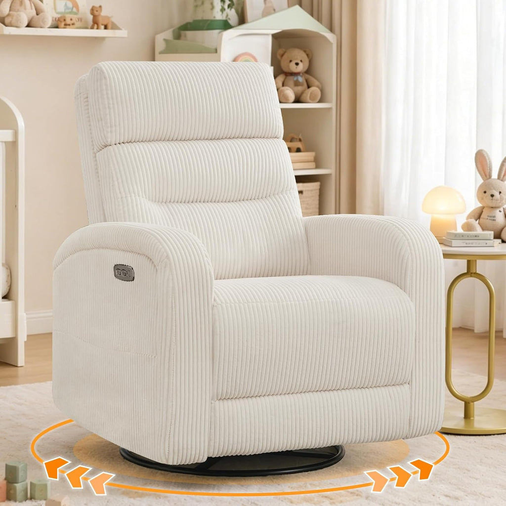 Power Swivel Rocker Recliner ,reclining rocking chair,CreamWhite | 270° Swivel Rocker with Type-C & USB Port Double