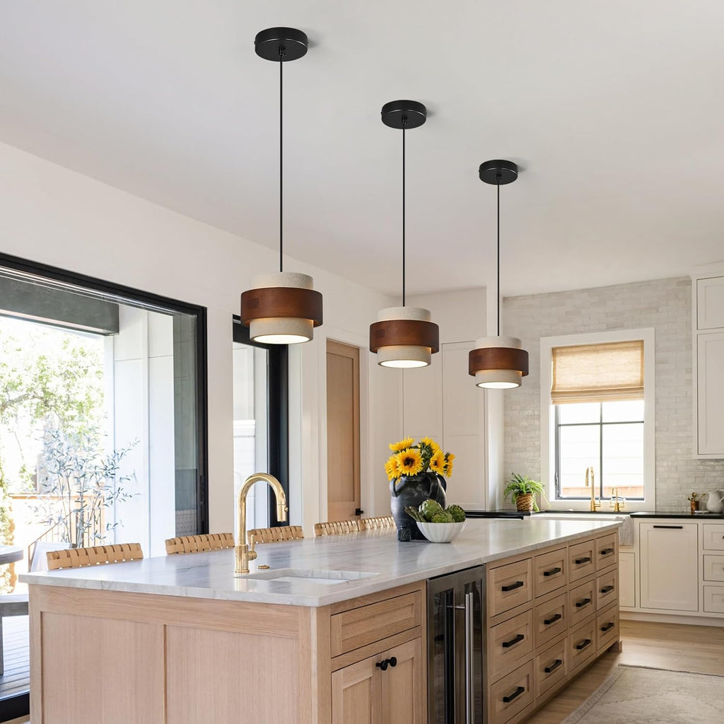 Modern Cement Pendant Light Fixture,Concrete Pendant Lights with Wood Accent,Vintage Farmhouse Chandelier for Kitchen