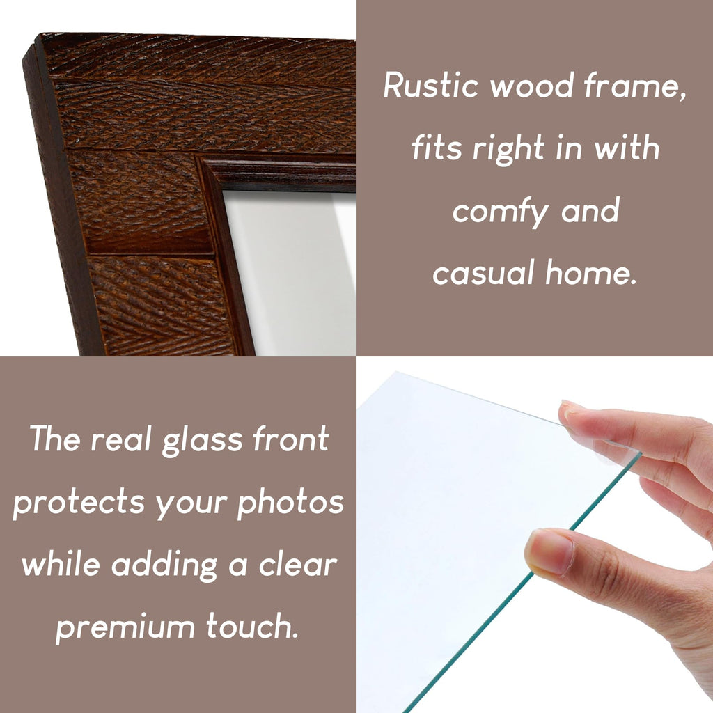 Rustic 11x17 Wood Picture Frame with Real Glass, Farmhouse Photo Frame for Wall Mount, Natural Wooden Frame for