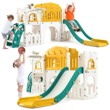 8 in 1 Toddler Slide Indoor Playground, Indoor Slide Toddler Playset for Toddlers 1-3, Kids Outdoor Playground with