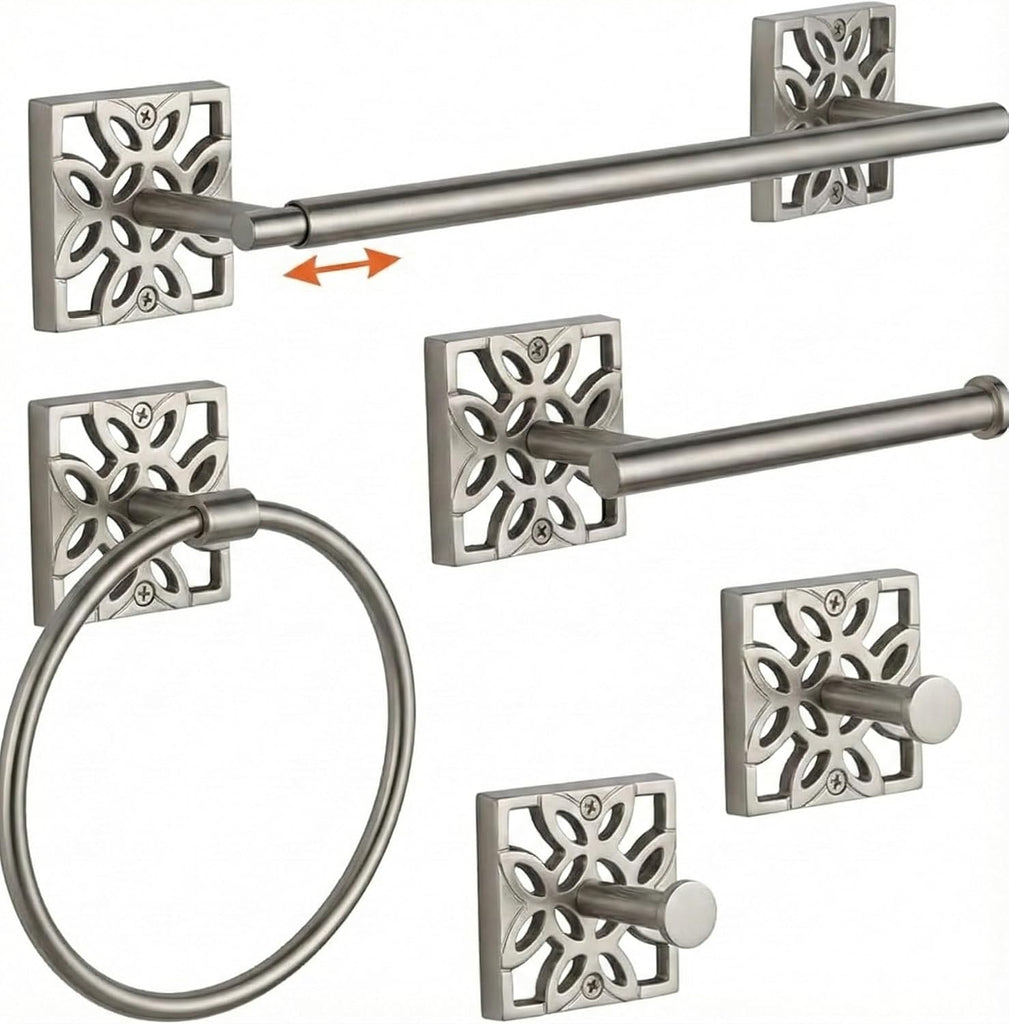 5 Pieces Nickel Bathroom Accessories Set, Wall Mounted - Silver Toilet Paper Holder, Chrome Bath Towel Holder