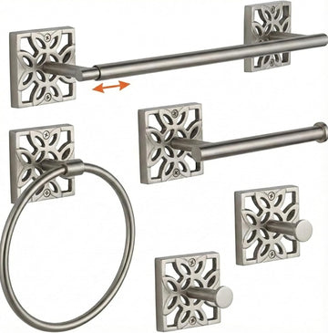5 Pieces Nickel Bathroom Accessories Set, Wall Mounted - Silver Toilet Paper Holder, Chrome Bath Towel Holder