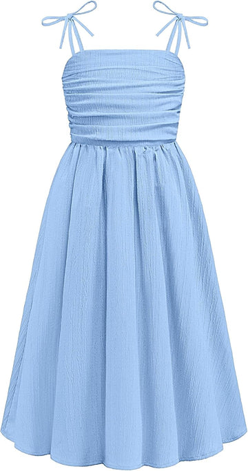 Girls Spaghetti Dress Strap Ruched Flowy Teen Girl Sundress