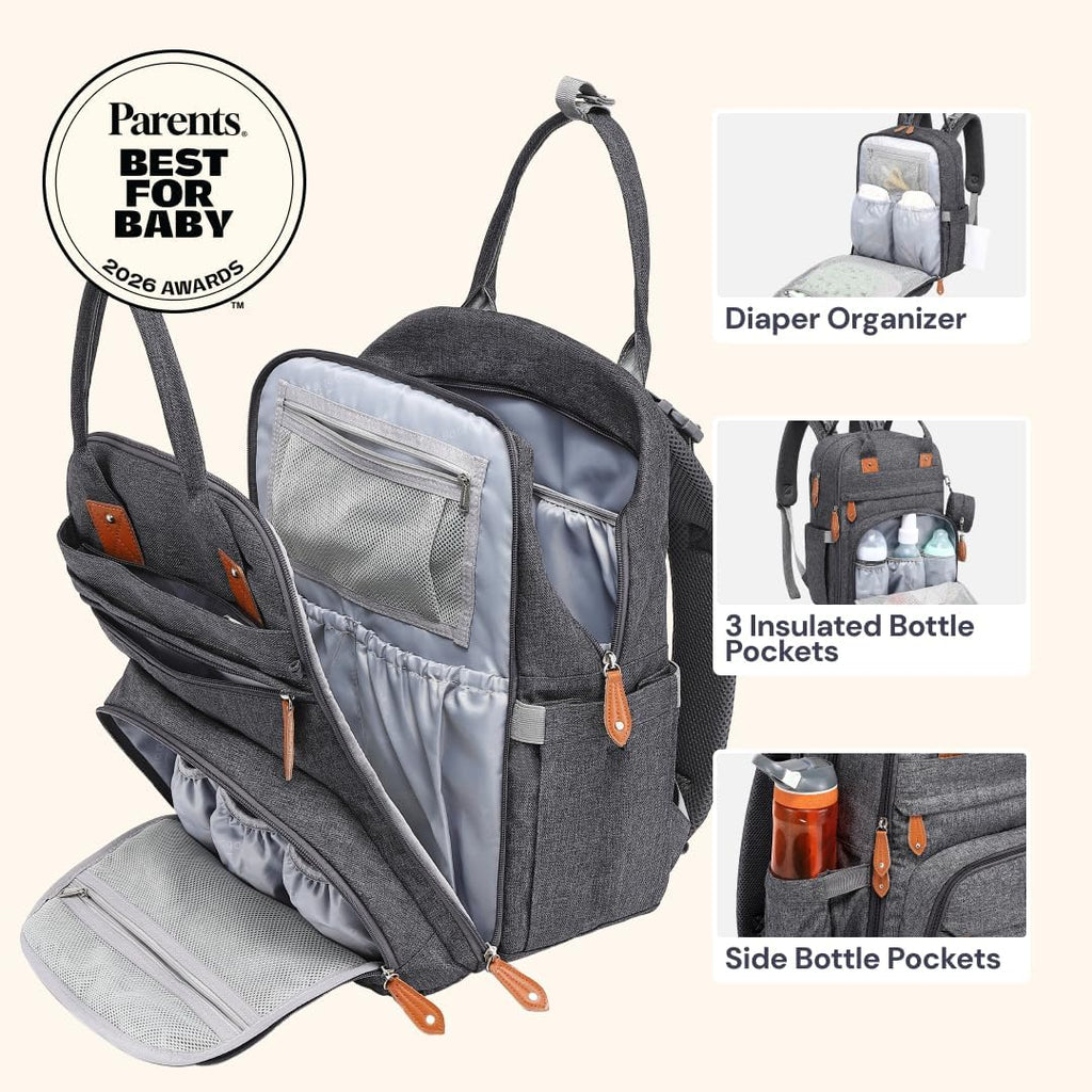 Diaper Bag Backpack - Baby Essentials Travel Tote - Multi Function Water Resistant Diaper Bag, Travel Essentials Baby