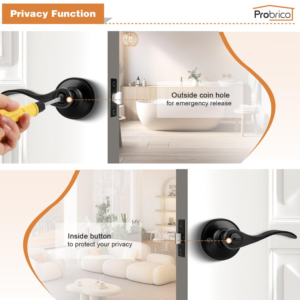 Door Handles Black 4 Packs Privacy Door Levers Doors Wave Style Interior Door Handles Reversible for Left&Right