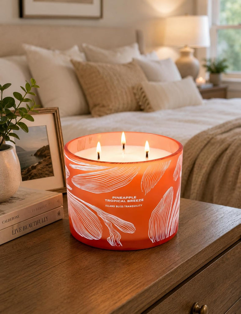Pineapple Tropical Breeze Candle, Large 3-Wick Soy Candle, 14.5 oz - Set of 145