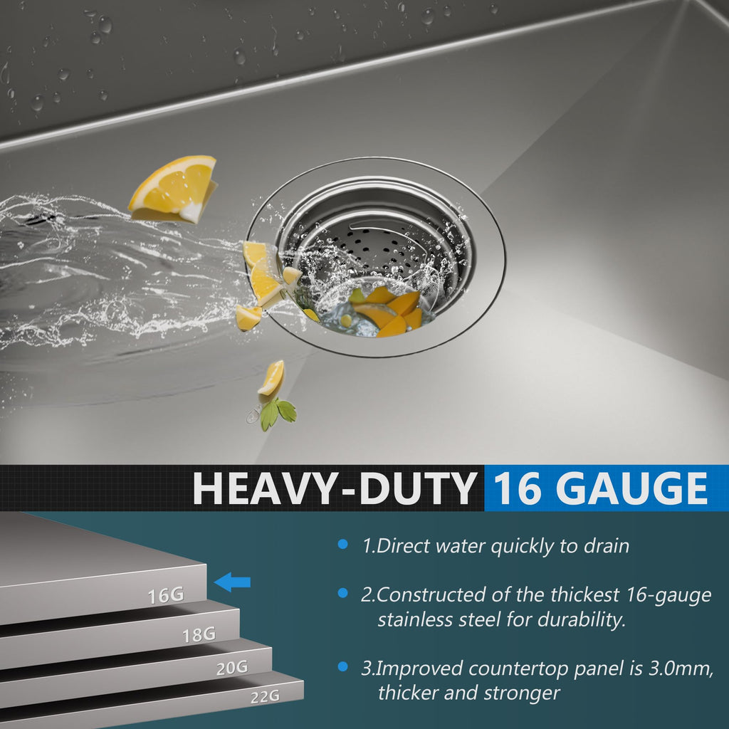 Undermount, 304 Stainless Steel Round Corner Single Bowl Deep Kitchen Sinks, 10-inch Deep Large Bar Sink, 15"X17"Inch