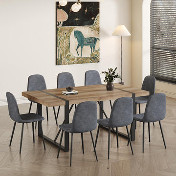 Dining Table Set for 8, 9 Piece Dining Table Set, 71'' Kitchen Table and Suede Nap Fabic Chairs Set of 8, Dining Room