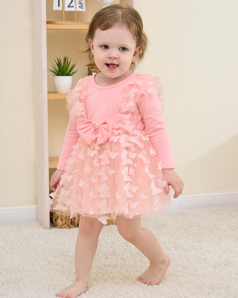 Baby Girl Tulle Tutu Dress Pink Butterfly Fall Winter 1st Birthday Outfits for Baby Girl Shower Gifts Boho Fairy