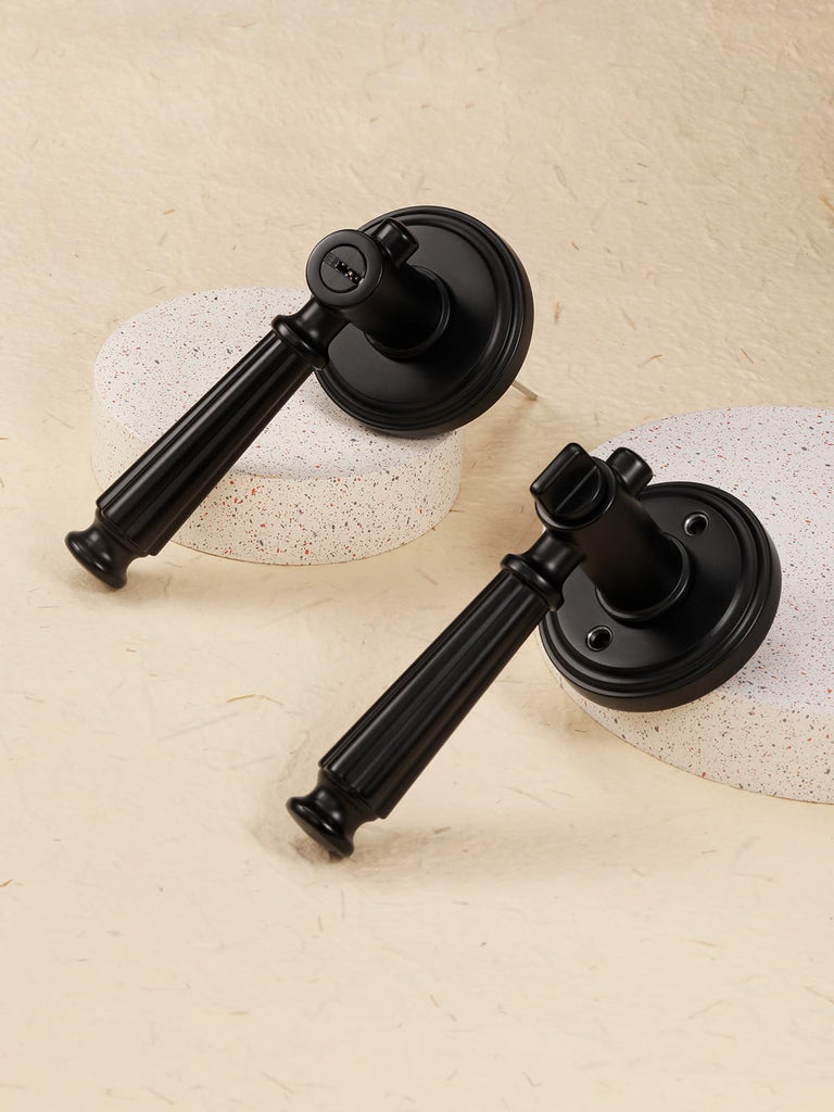 Door Handle Black Keyed Entry Door Lever with Lock and Key, 1 Pack