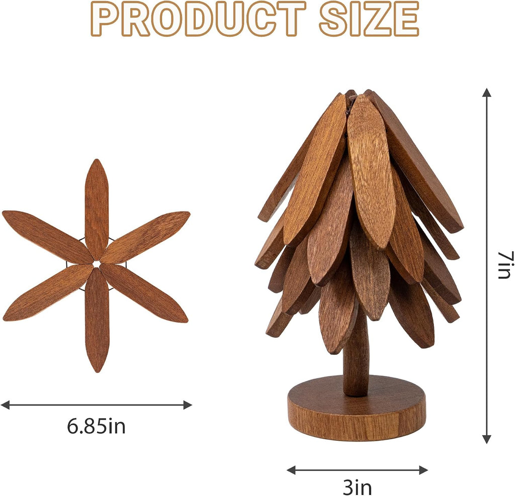 Wooden Tree-Shaped Trivets Set for Coffee Table, Kitchen - Set of 4
