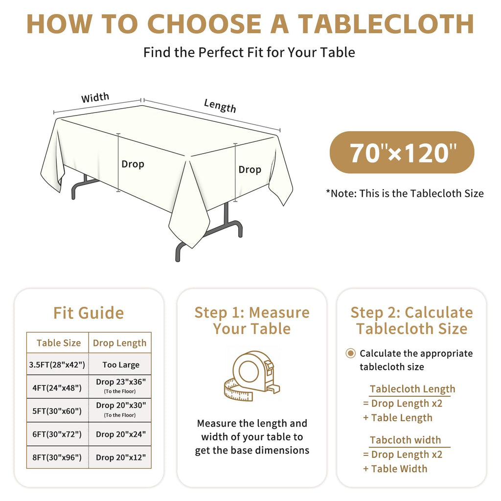 6 Pack White Rectangle Tablecloth 70 X 120 Inch Stain and Wrinkle Resistant Table Clothes for Barbecue Picnic Dining
