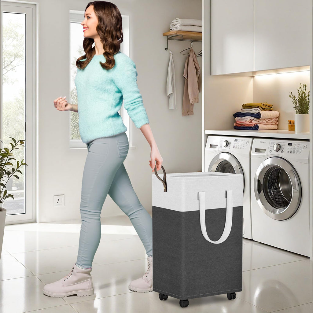 75L Rolling Laundry Basket with 4 Wheels Collapsible Gray