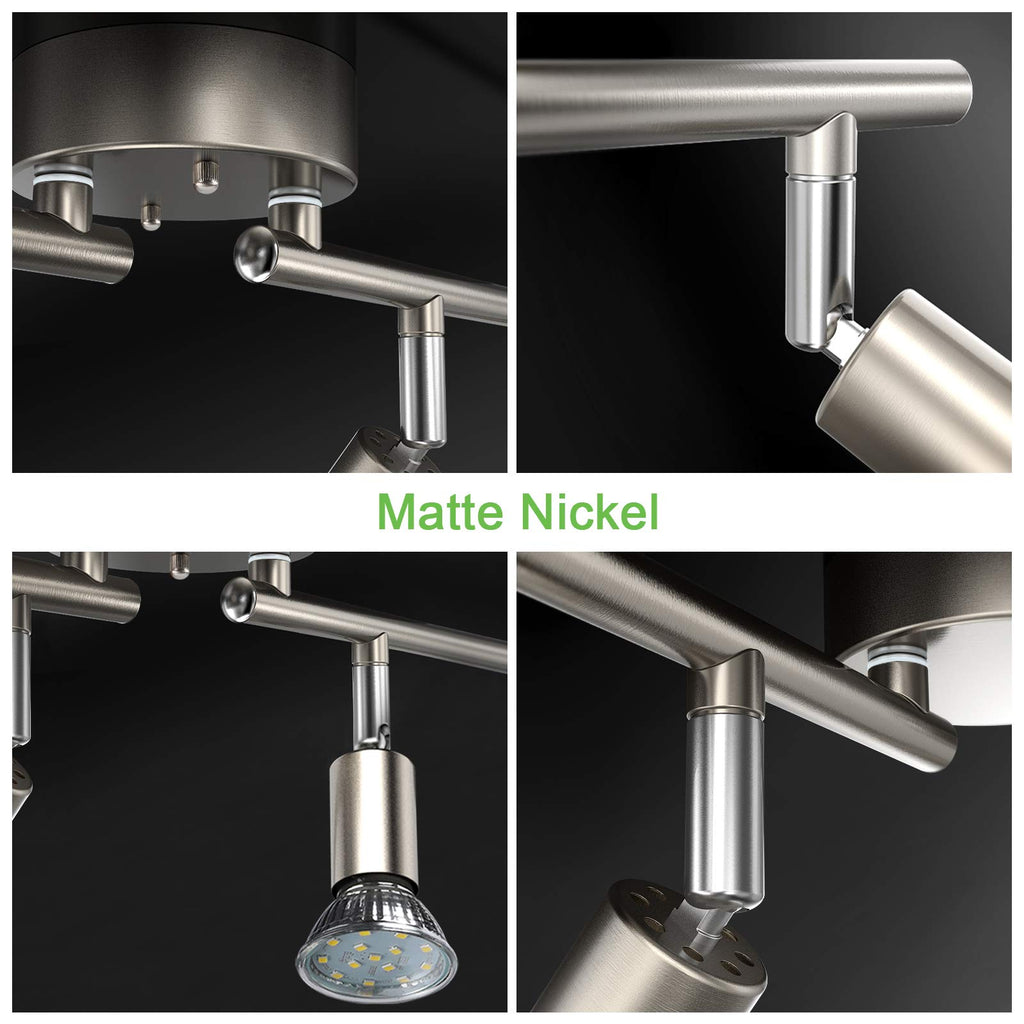 LED 4 Light Track Lighting Kit, 24.8'' Matt Nickel 4 Way Ceiling Spot Lighting, Flexibly Rotatable Head, Modern Track