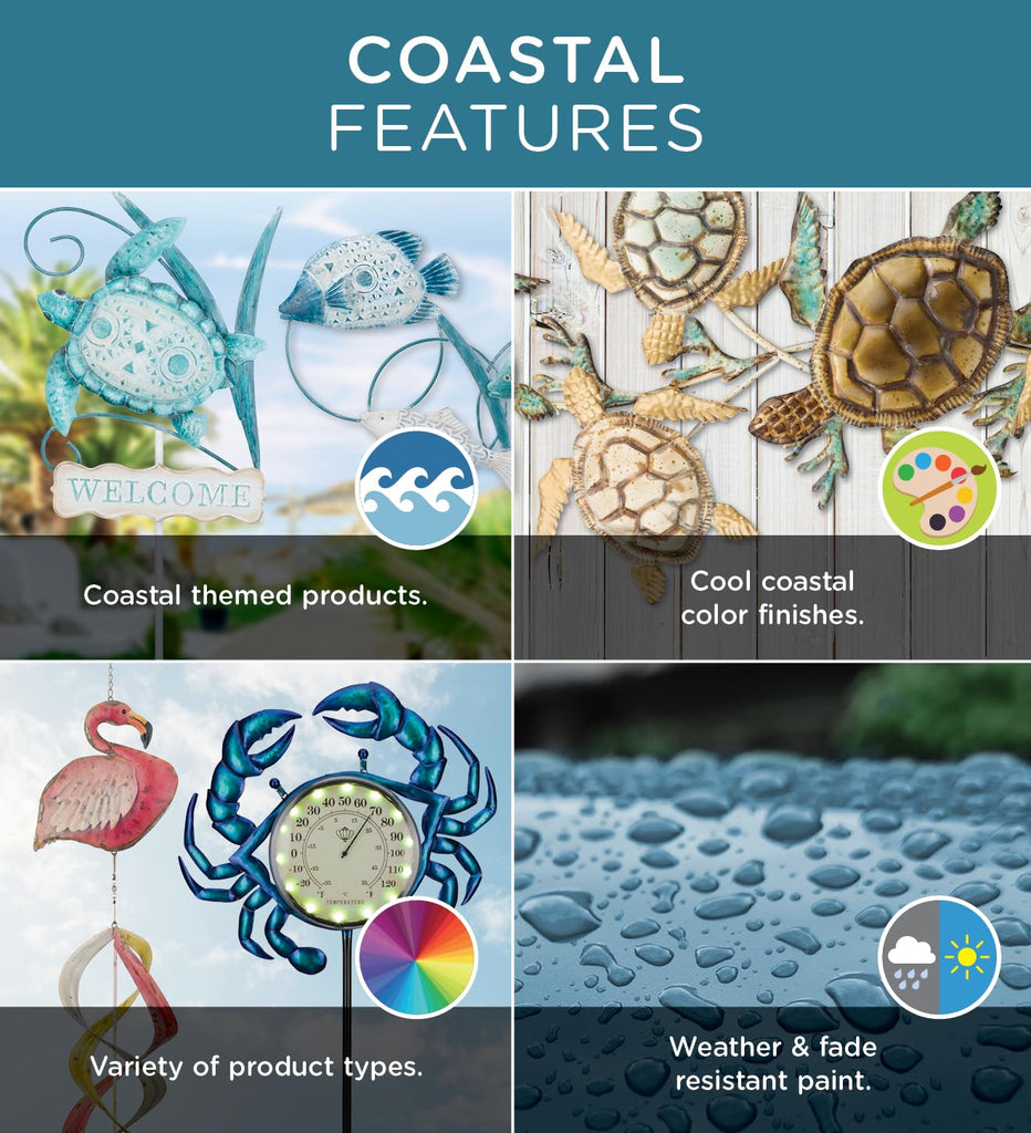 Art & Gift Sea Turtle Wall Décor, Handcrafted Metal Ocean-Inspired Art, Weather-Resistant Coastal Decor for Indoor &