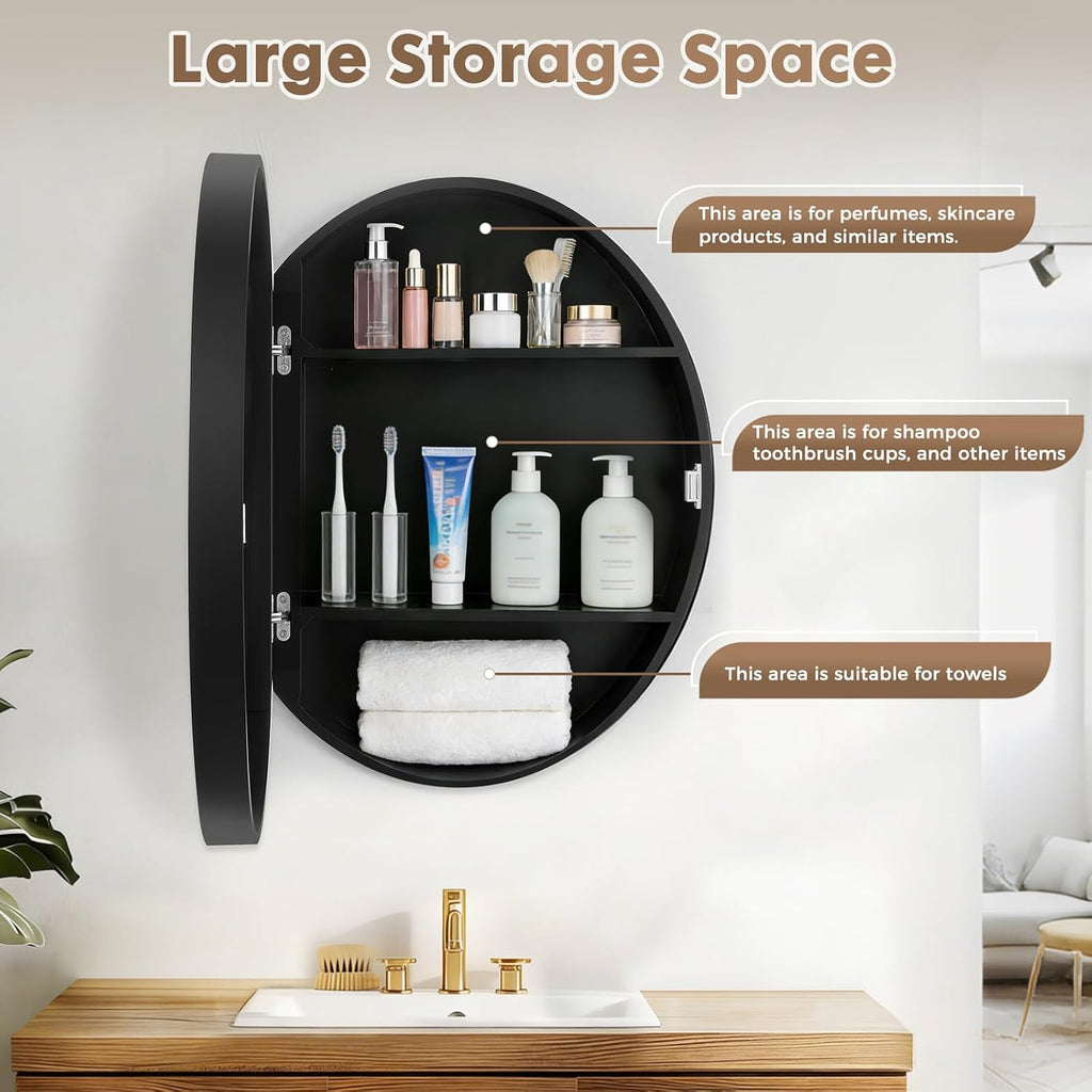 21x18 Inch Oval Medicine Cabinet with Mirror Wall Mounted | Mirror with Concealed Shelves, Premium Wooden Frame &