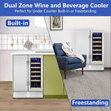 Wine and Beverage Refrigerator,24 Inch Dual Zone Wine Beverage Cooler, Built
