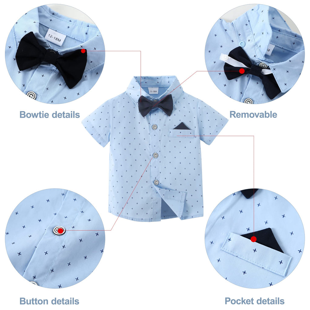 Baby Boy Clothes Suits, Toddler Dress Short Shirt With Bowtie + Suspender Pants Outfit Sets Gentleman Wedding 1-5
