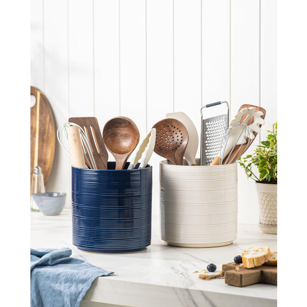 Large Utensil Holder Counter, 7.3" Ceramic Cooking Utensil Crocks for Spatula & Spoon, Farmhouse Kitchen Utensil