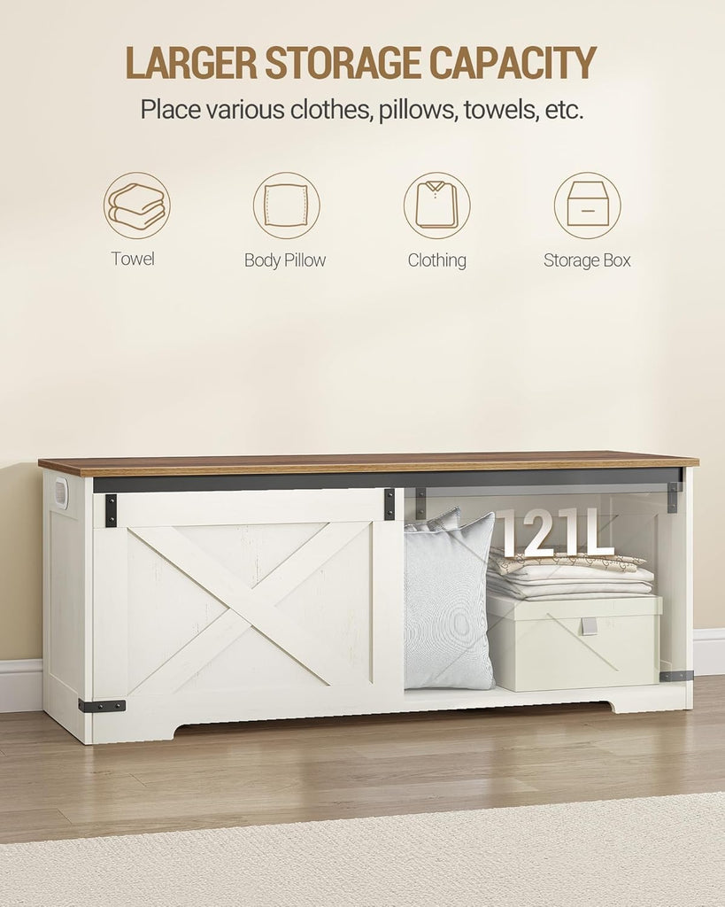 47" Farmhouse Storage Chest and Bench | 59 Gal | 330lb Seat | FSC Wood | Soft-Close Hinges | Storage | Easy Assembly