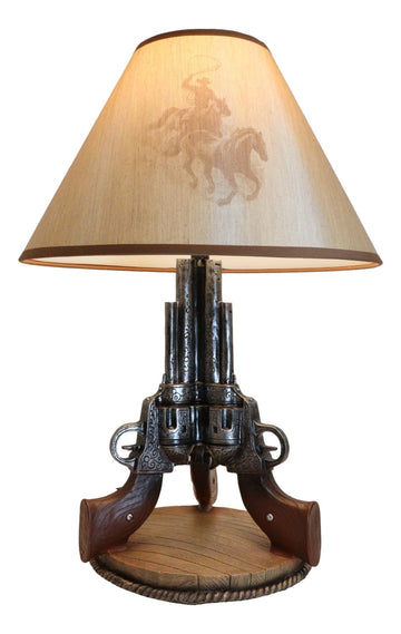 Western Wild West Triple Six Shooters Revolver Guns Base Desktop Bedside Table Lamp with Shade 20" Tall Old World