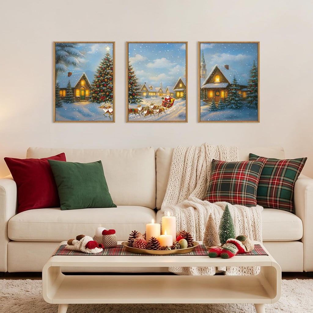 Christmas Wall Art Framed Santa Claus Wall Art Decor Santa Winter Wall Painting Bedroom Dining Room 12x16 Inches Set
